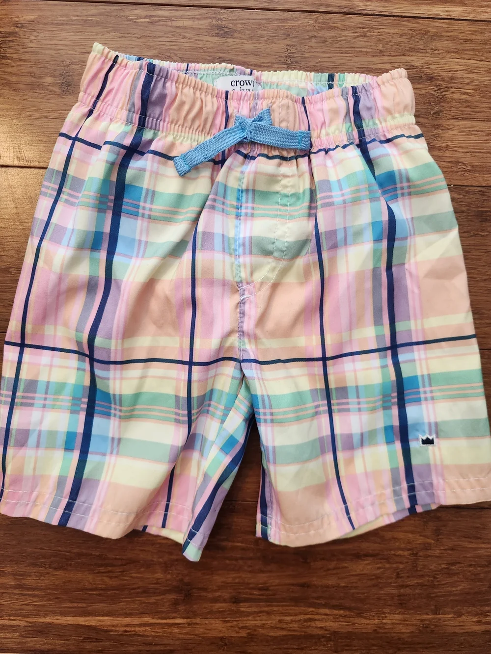 Crown & Ivy Kids Boys Pastel Plaid Swim Trunks Shorts W/ Liner Summer Beach, 3T